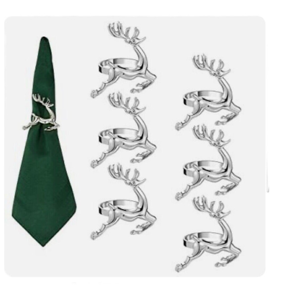 Set (6) Silver REINDEER NAPKIN RINGS Holders Holiday Christmas Table Decor 2.25" - Picture 3 of 13